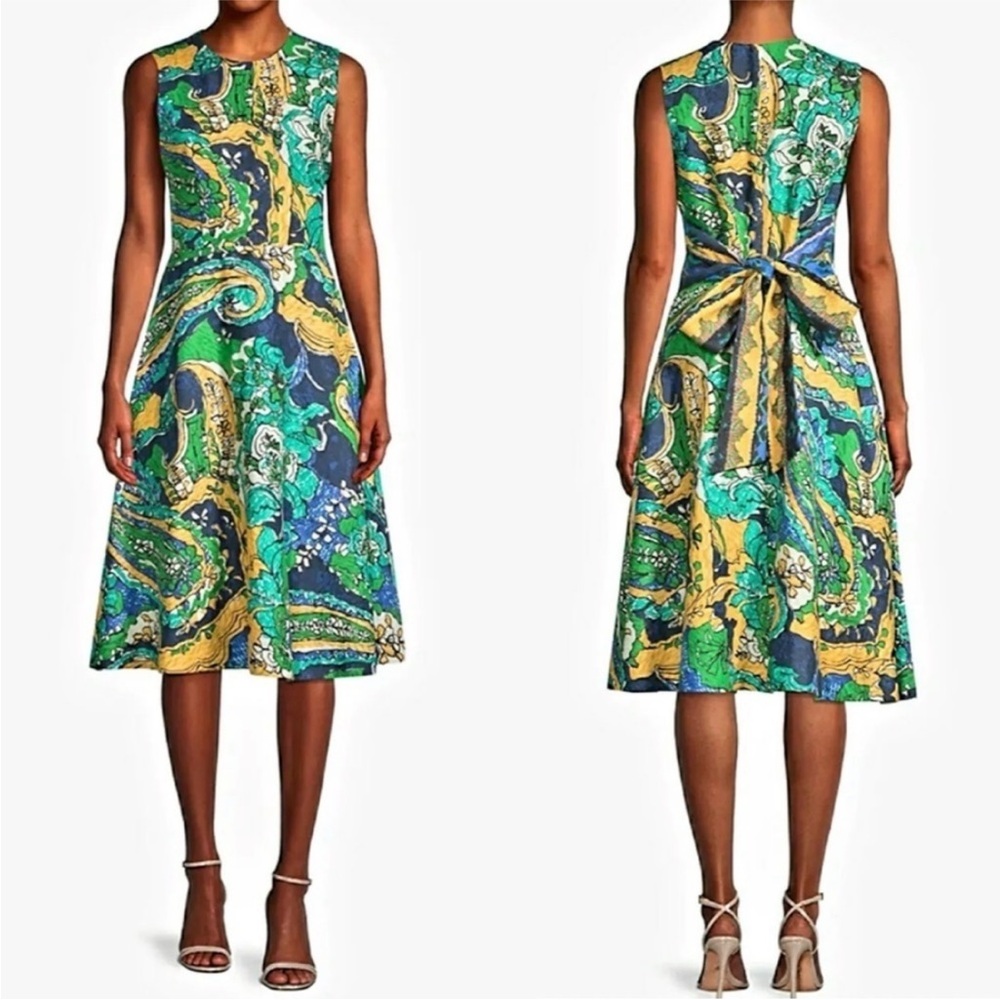Kobi Halperin Sophie Tropical Multicolor Printed Belt Tie Flare Linen Dress S